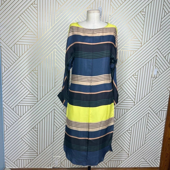 Apiece Apart Long Tunic Top Side Slits Coverup Colorful Striped Navy Blue Size 0 - Picture 2 of 10